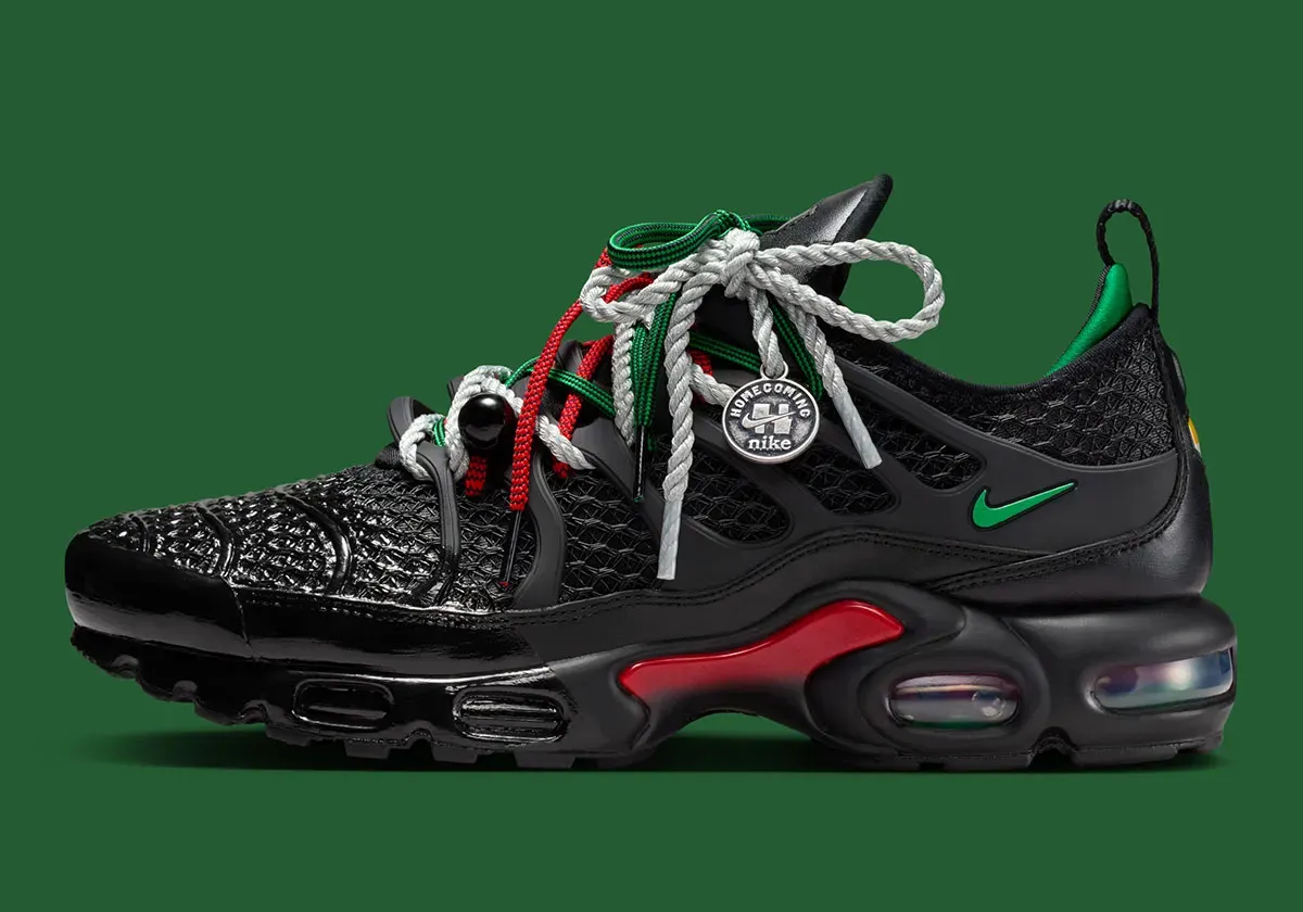 HOMECOMING Festival x Nike Air Max Plus Black University Red Court Green IM4960-001 medial view