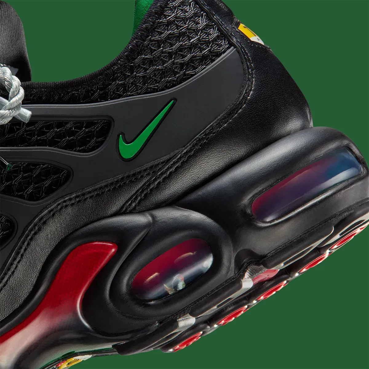 HOMECOMING Festival x Nike Air Max Plus Black University Red Court Green IM4960-001 snakeskin mesh panel detail