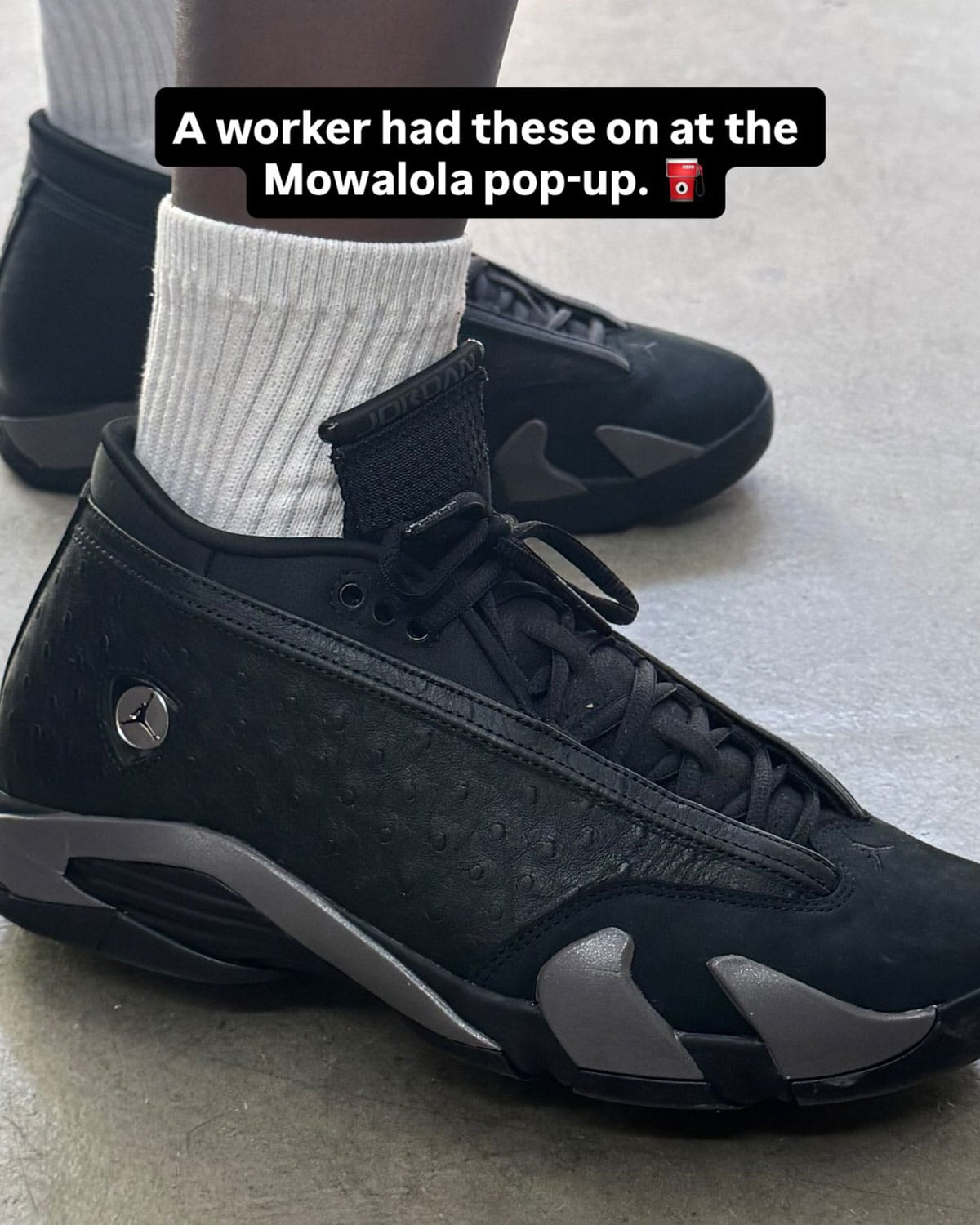 Air Jordan 14 Low Black Pack with black ostrich leather side panels, style IZ3884-001