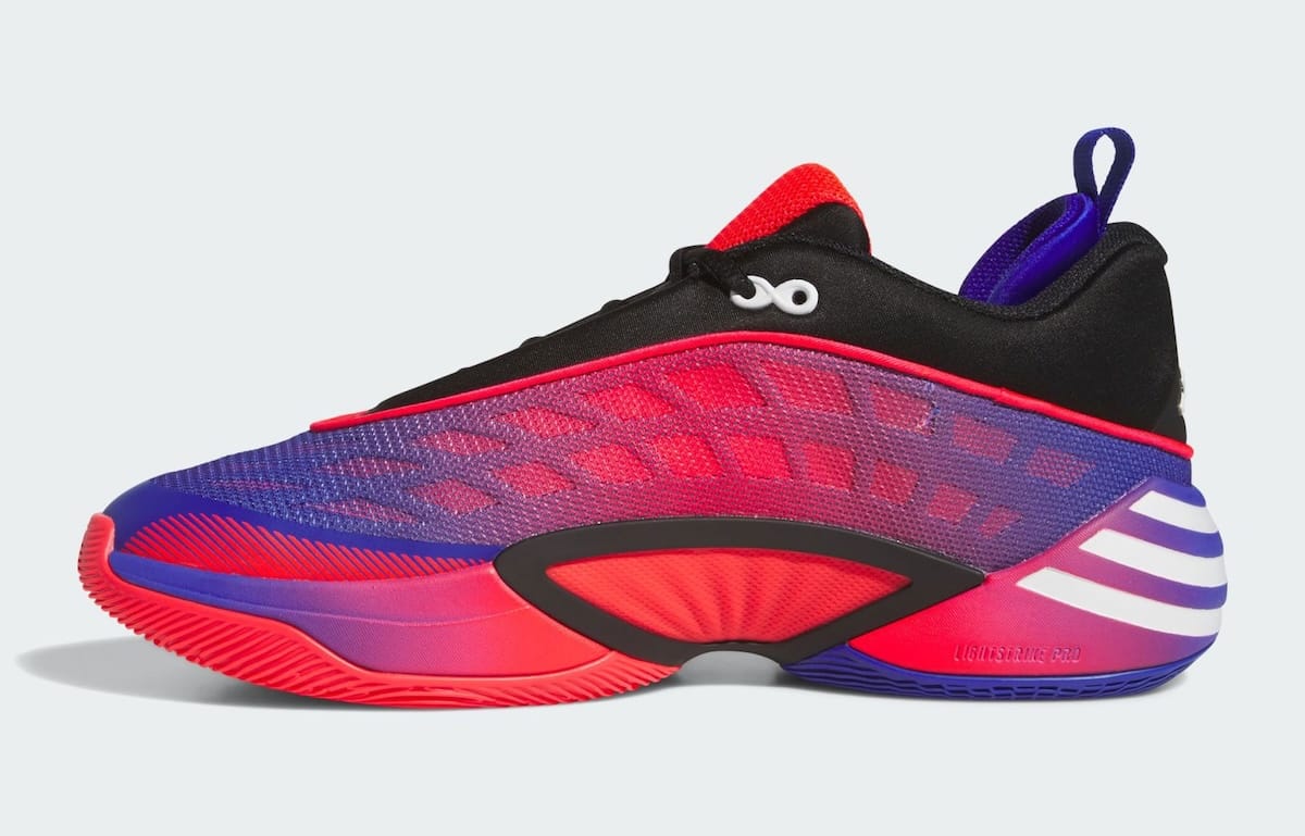 adidas DON Issue 8 Spida-Man lateral view in red, blue, and black
