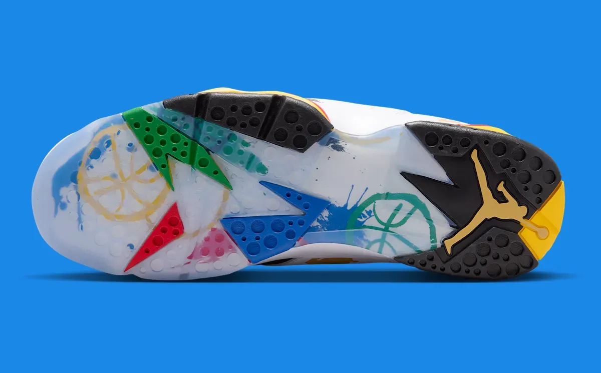 Air Jordan 7 Miro outsole with gold and flag graphics