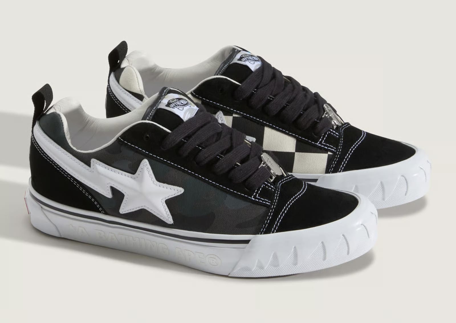 BAPE x Vans Knu Skool black colorway medial side view