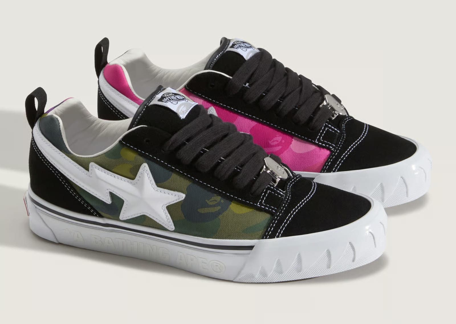 BAPE x Vans Knu Skool green colorway pink and purple camo view