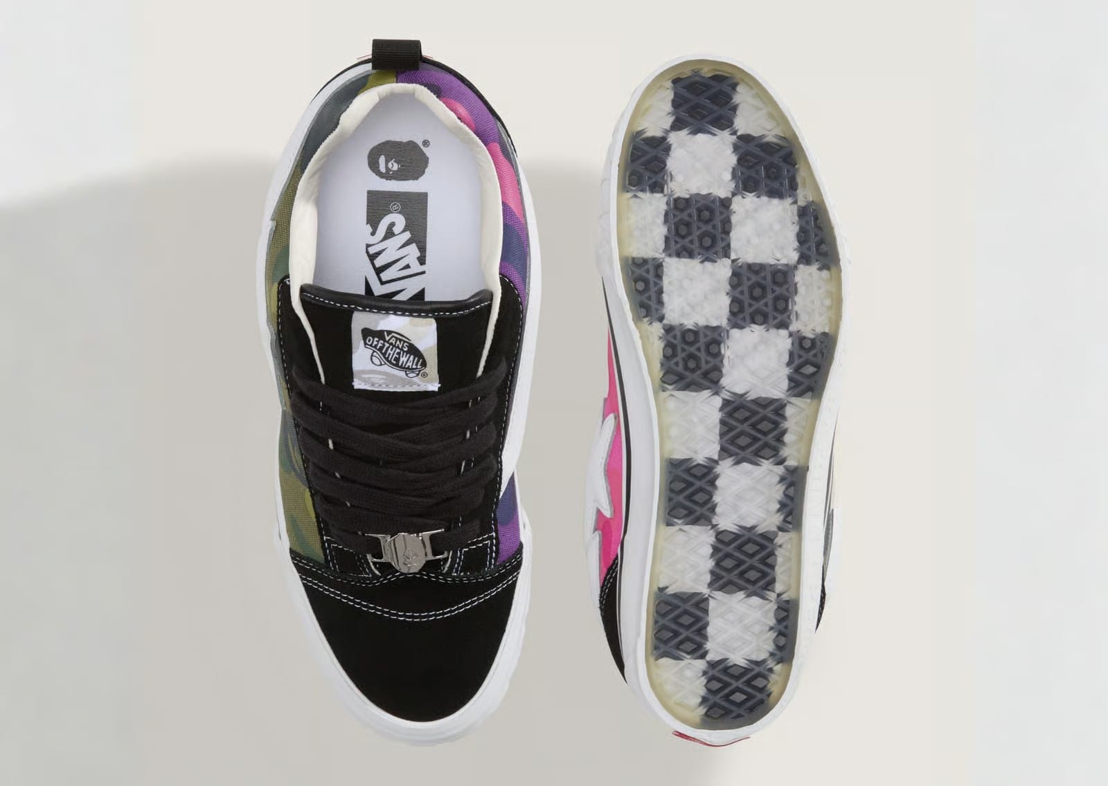 BAPE x Vans Knu Skool green colorway top-down pair view