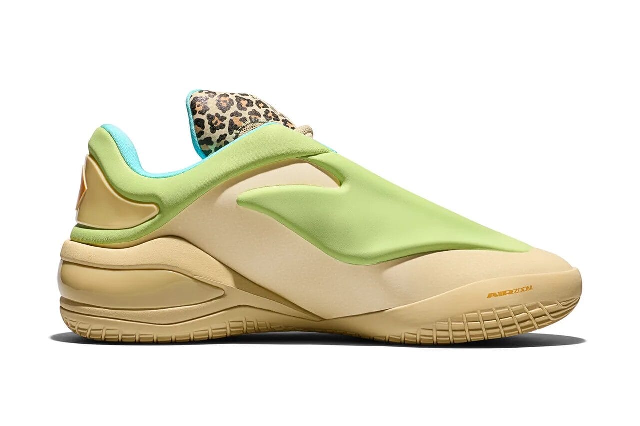 Lateral profile view of the Converse SHAI 001 Lace Up 'Cheetah' showing the tan and Volt green upper