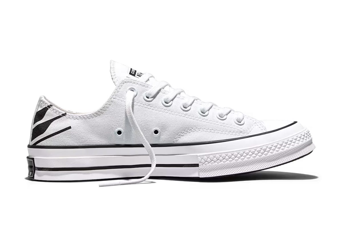 EDGLRD x Converse Chuck 70 Ox in white with three-headed wolf artwork, lateral view