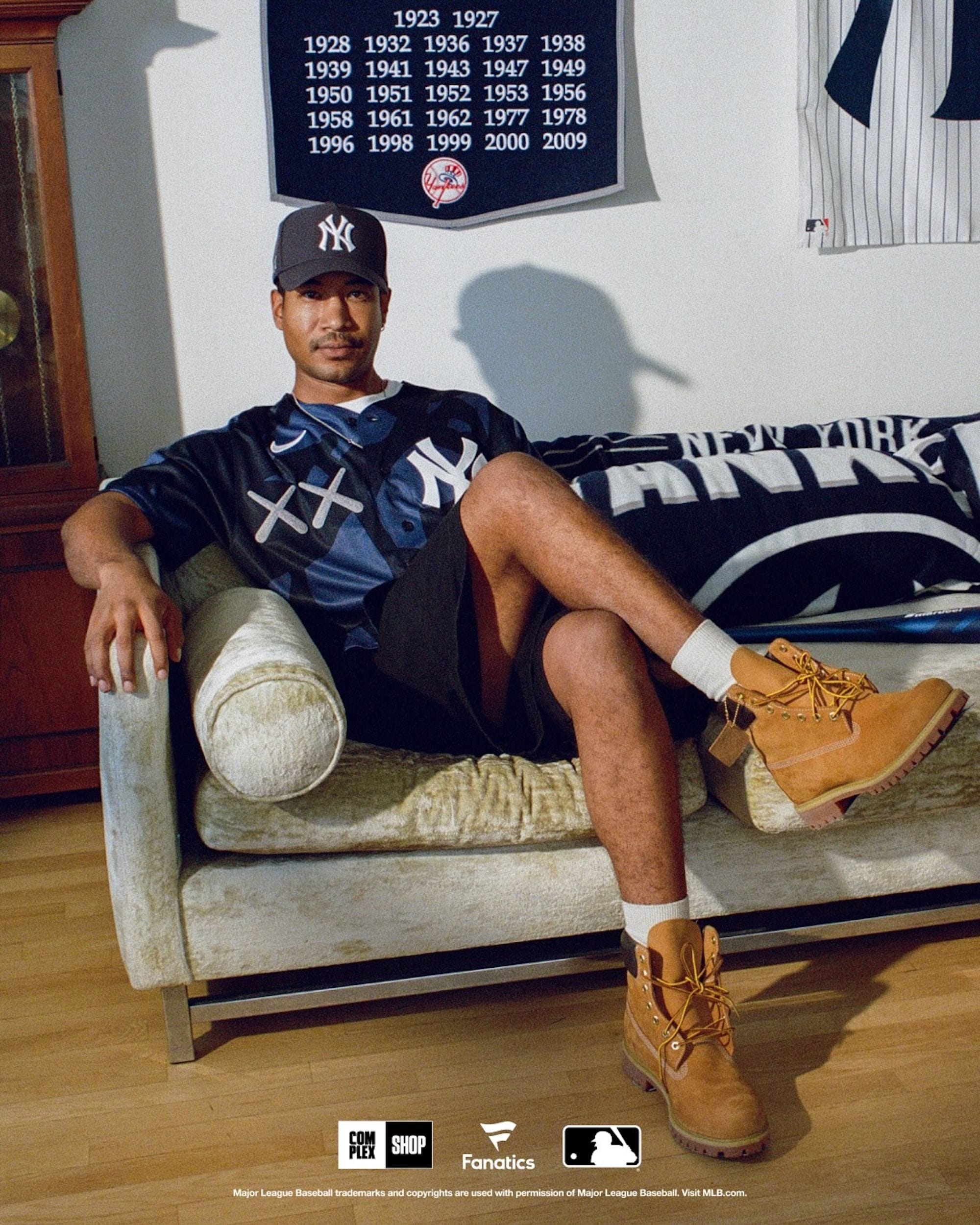 KAWS x MLB New York Yankees jersey with the XX motif and Companion character