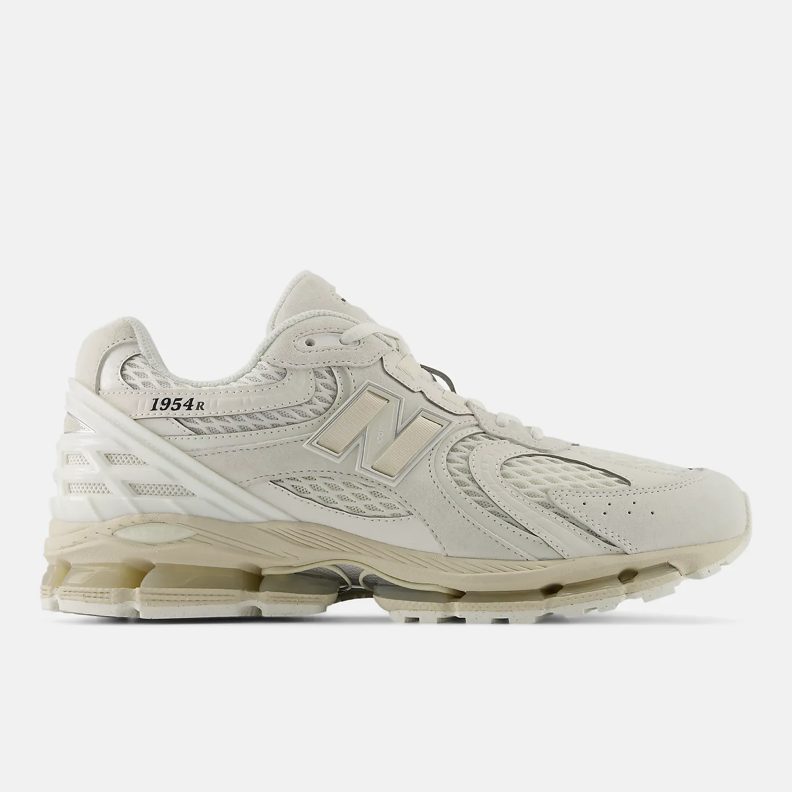 New Balance 1954R Sea Salt lateral view showing the 1954R heel badge and ABZORB cushioning