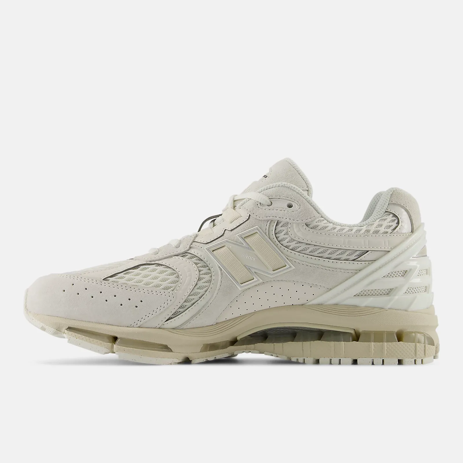 New Balance 1954R Sea Salt medial view showing pig suede overlays and breathable mesh