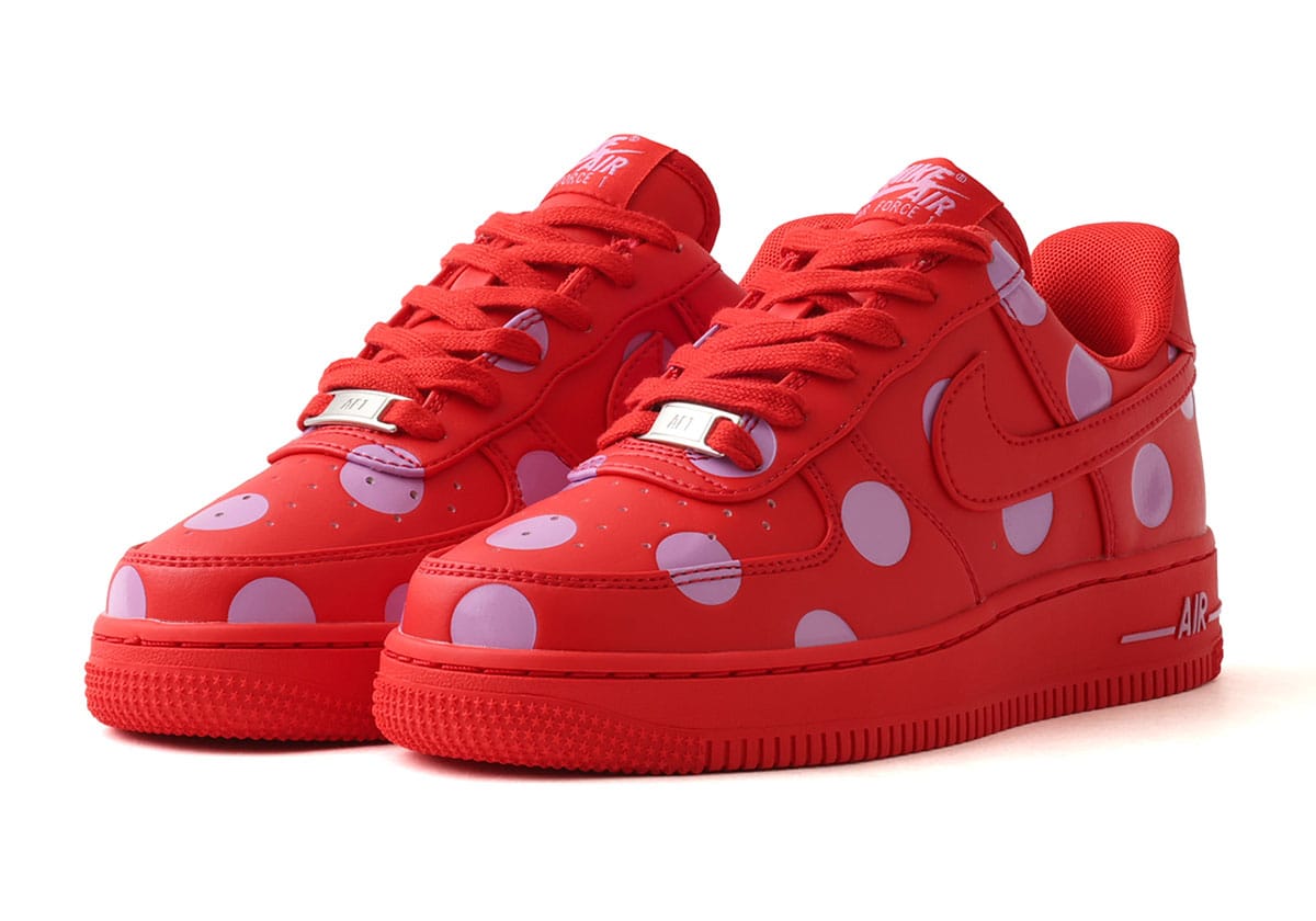 Nike Air Force 1 Low Polka Dot University Red Light Magenta heel and dot detail