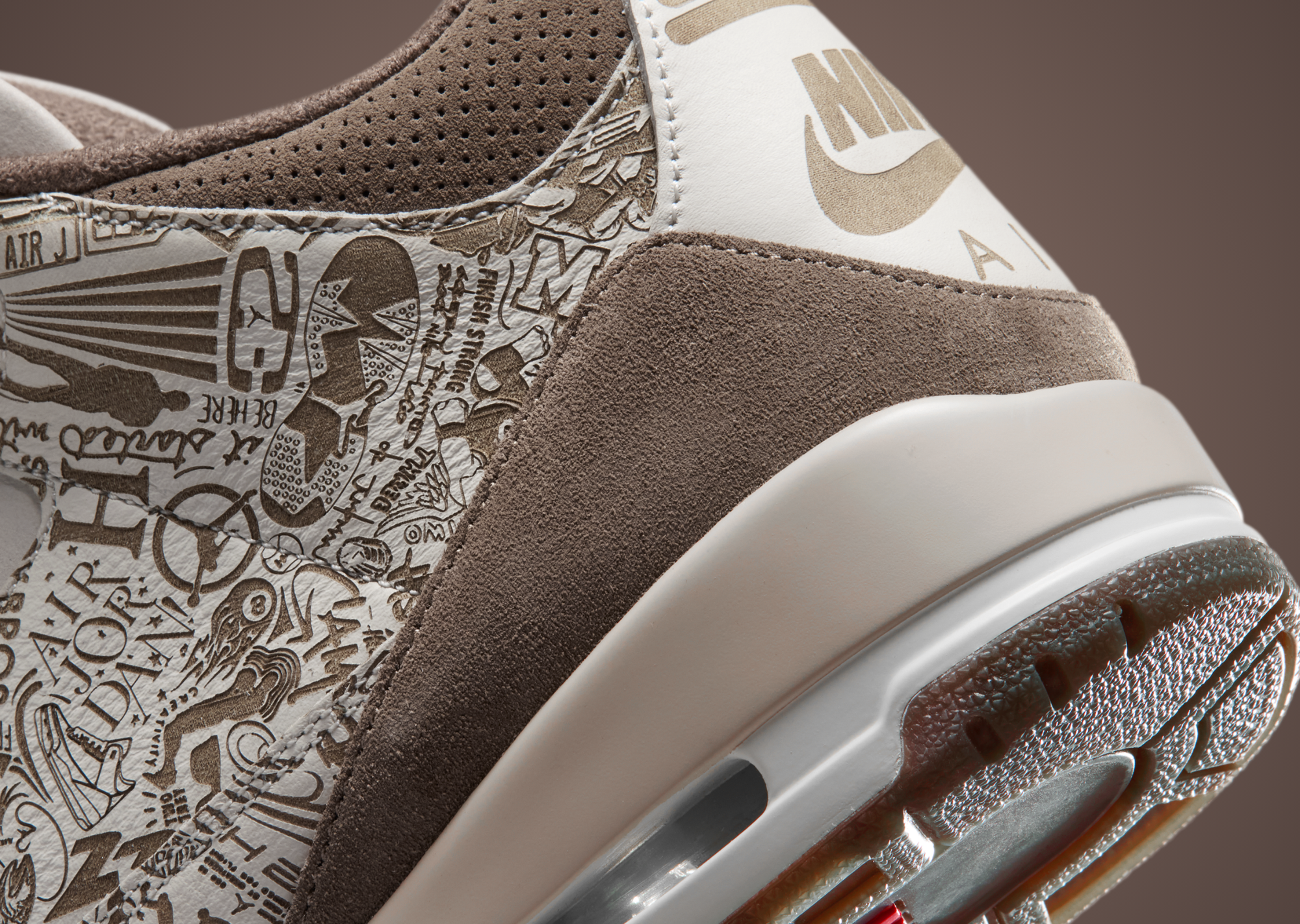 Heel detail of the Air Jordan 3 Laser showing Nike Air branding, visible Air unit and close-up laser etching