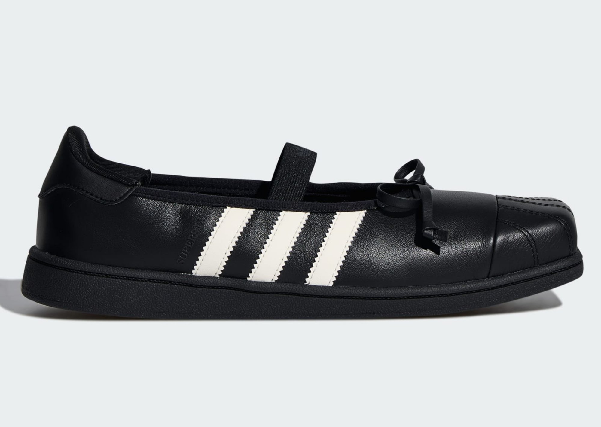 Lateral view of the black JENNIE x adidas Superstar Square Ballet, style code LB3787