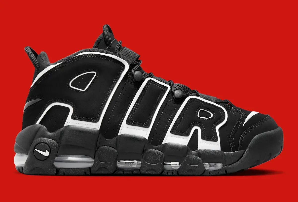Medial side of the Nike Air More Uptempo '96 OG in black nubuck