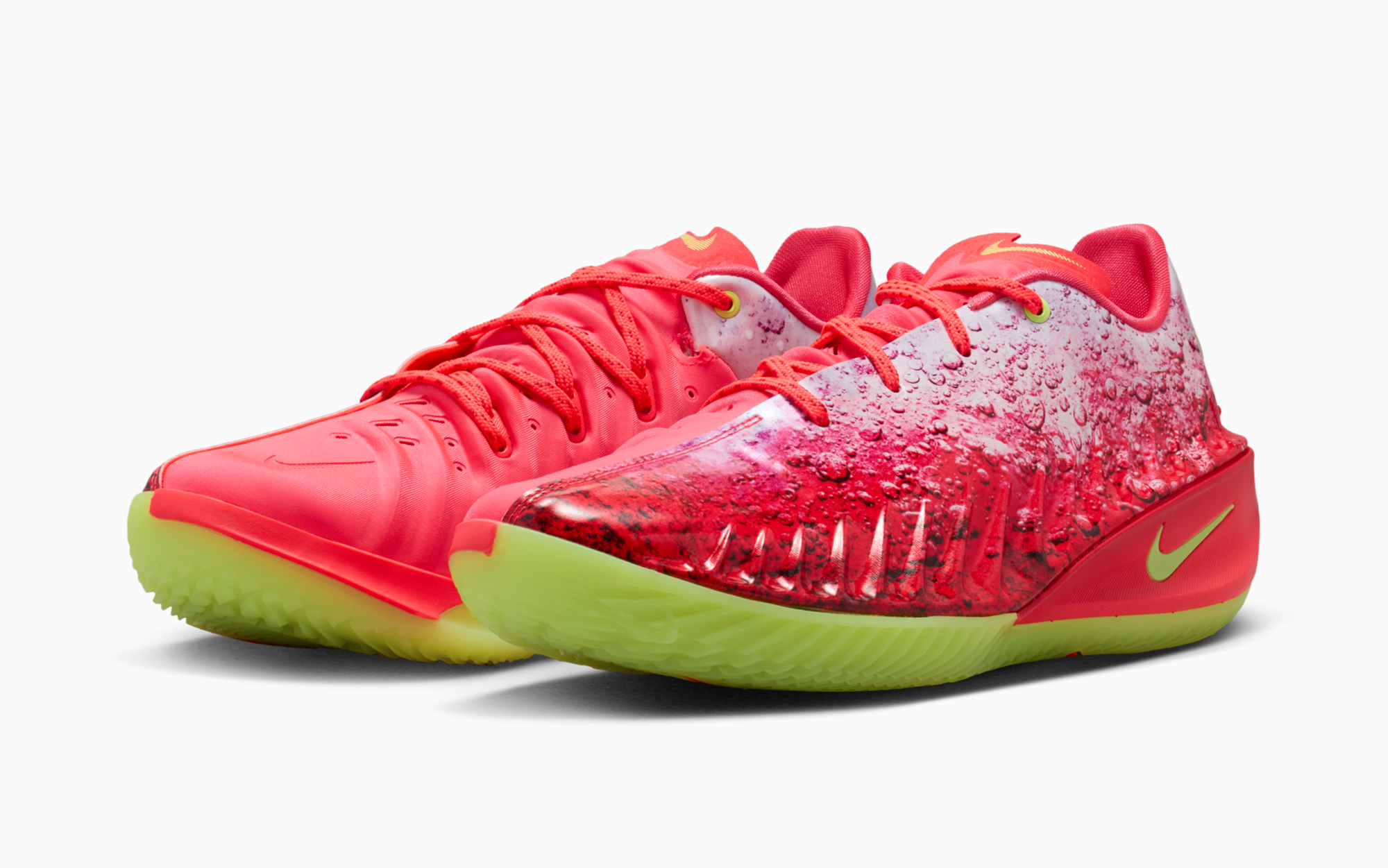 Paige Bueckers Nike GT Cut 4 Shirley Buckets IX2111-600 three-quarter view showing cherry red upper and Life Lime outsole