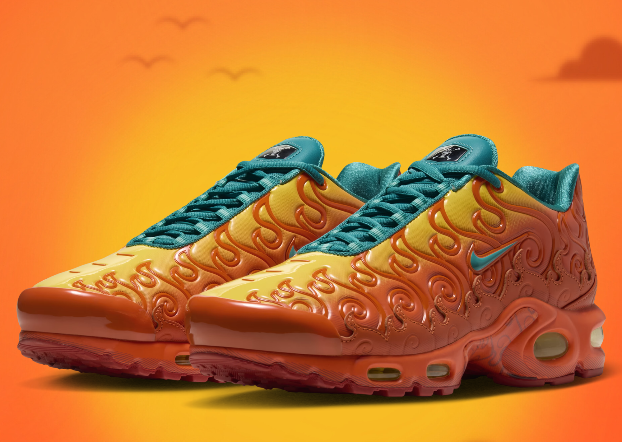 One Piece x Nike Air Max Plus Mera Mera no Mi in Brilliant Orange, lateral view