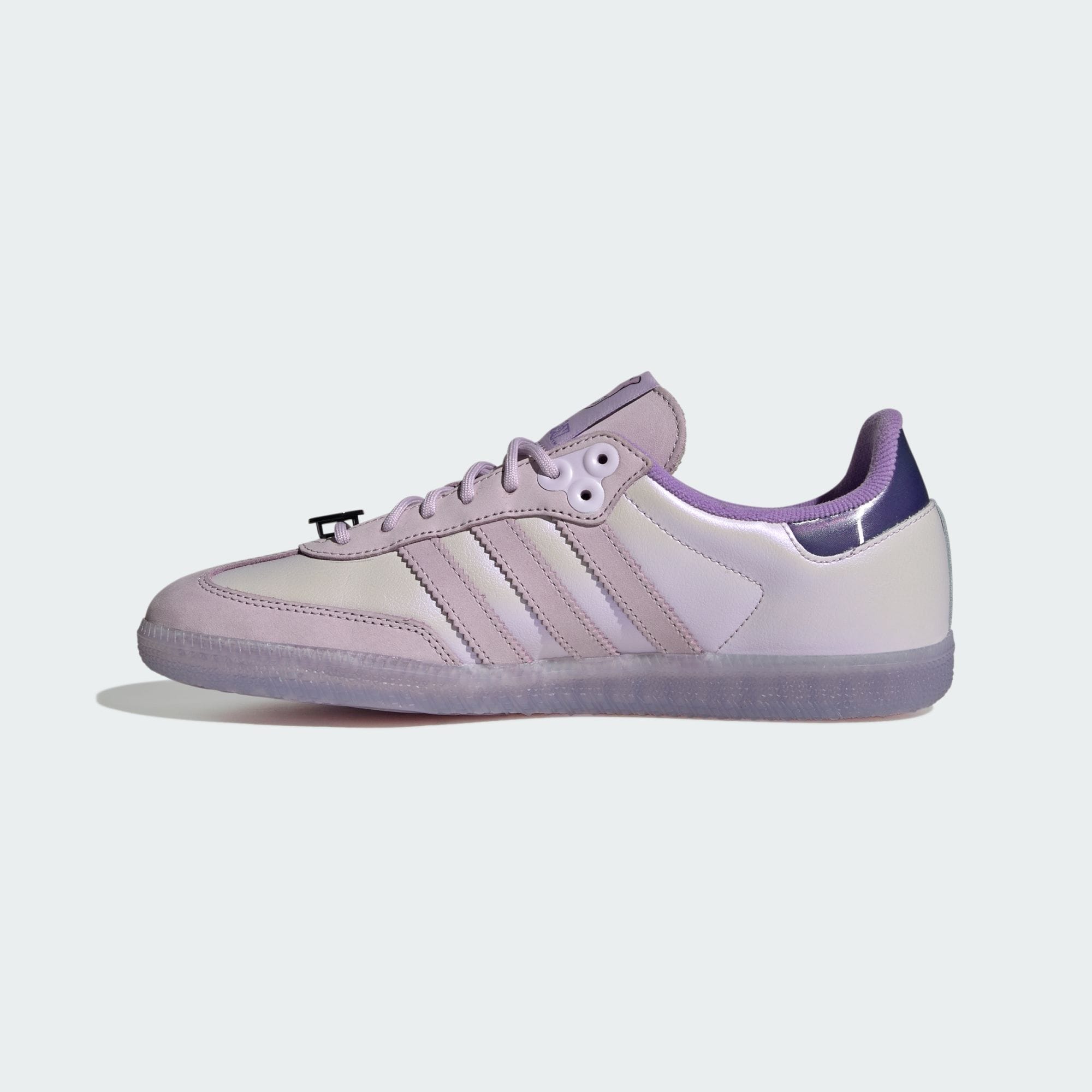 Pokémon x adidas Samba OG Mewtwo in ice lavender and violet with a triangular three-eyelet arrangement