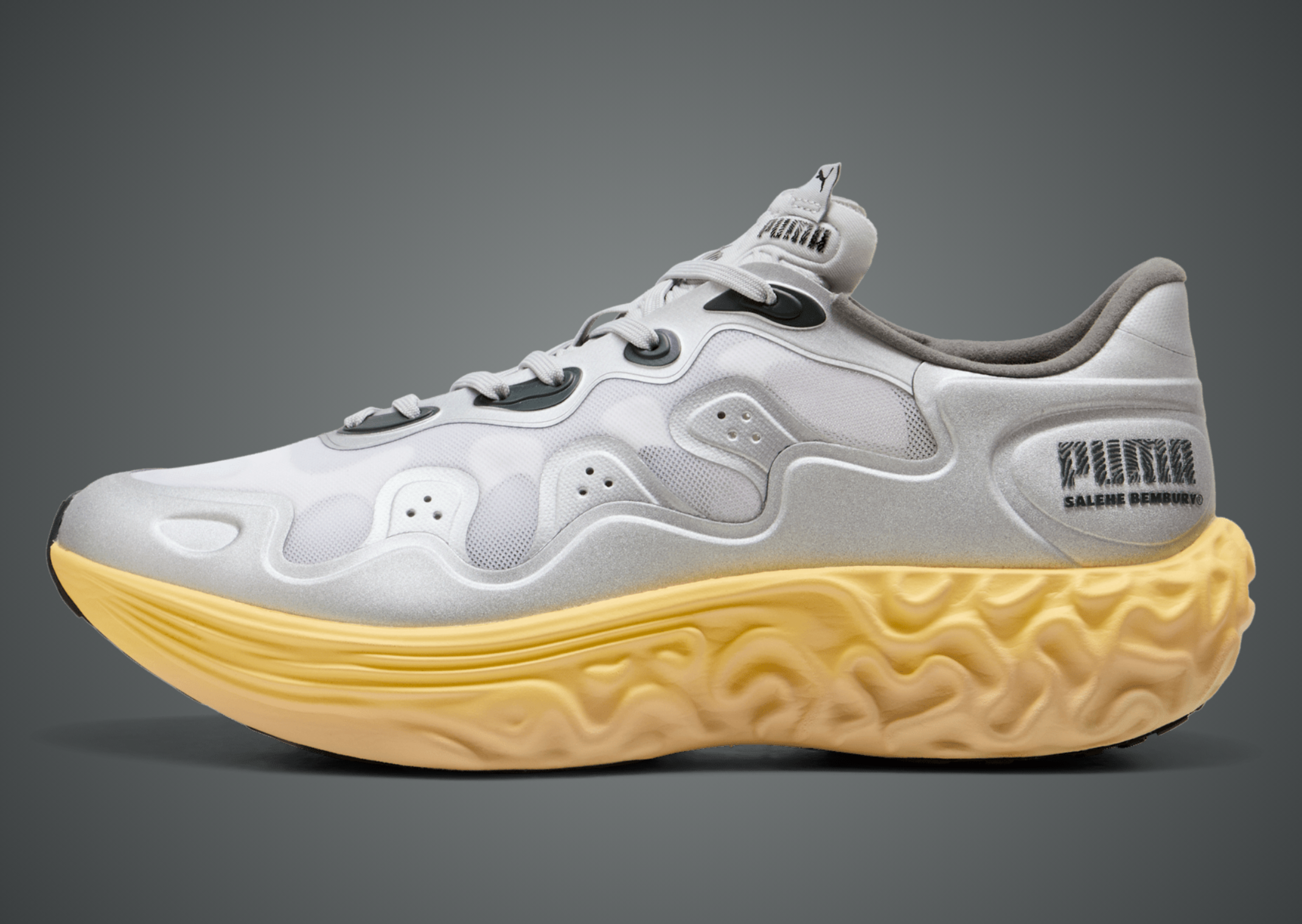 Lateral view of the Salehe Bembury x PUMA Velum 2 NITRO in the Alloy colorway, style code 409221-08