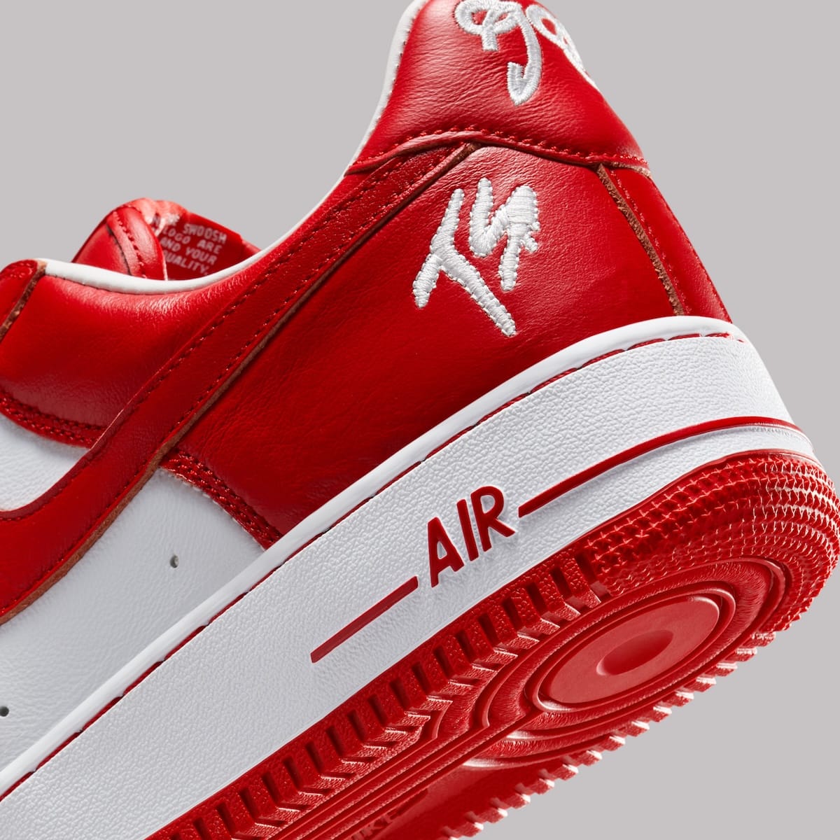 Terror Squad x Nike Air Force 1 Low University Red, top-down pair view