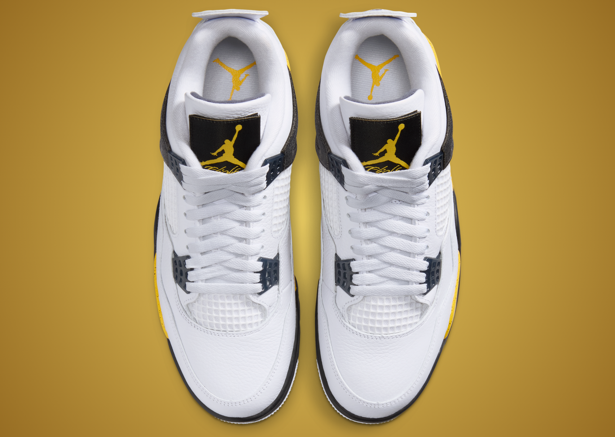 Air Jordan 4 Tour Yellow 2026 detail of the yellow and black Jumpman tongue tag