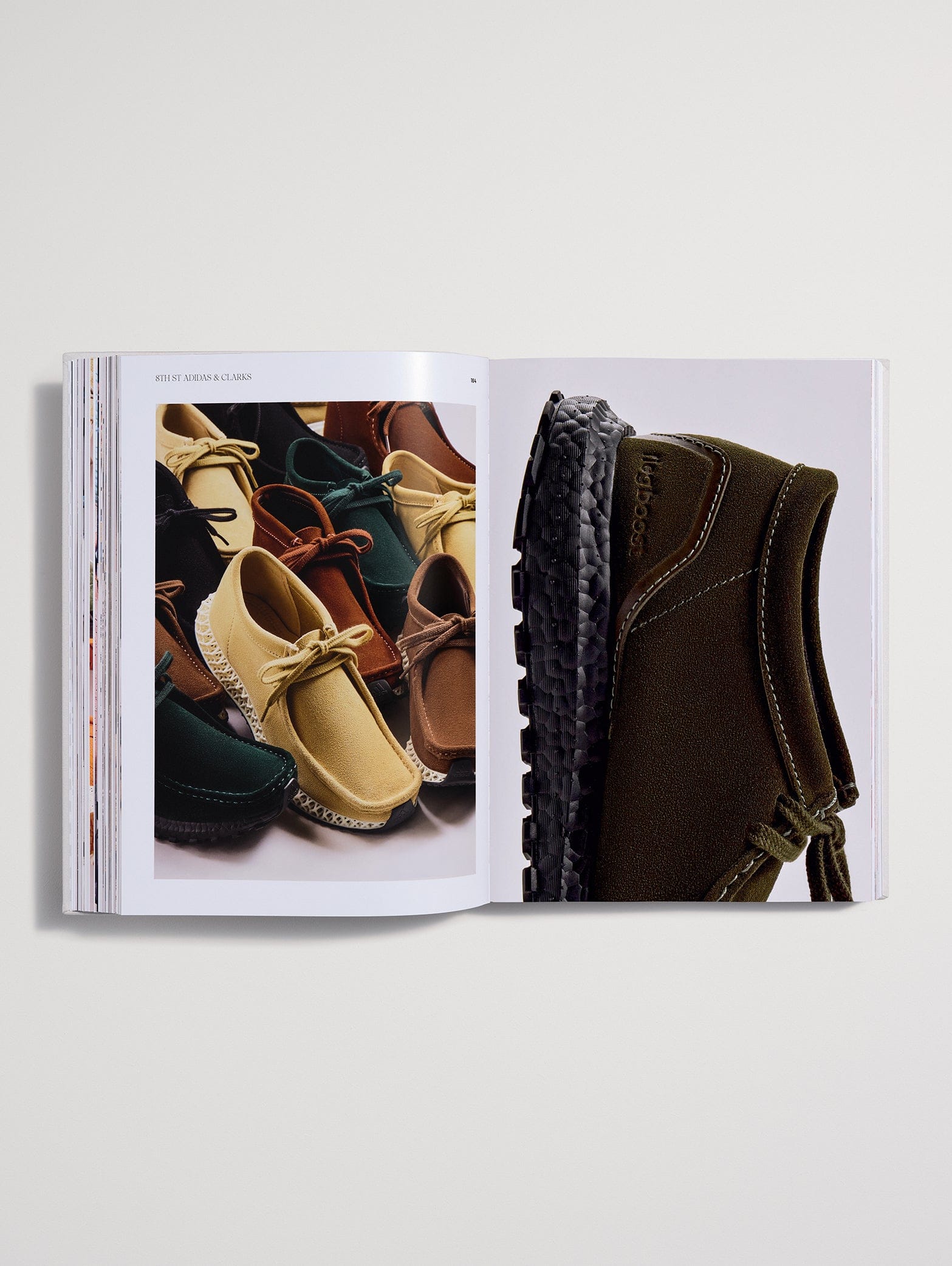 Kith: The Footwear Archive spread of Kith x Clarks Originals Wallabees in several colors