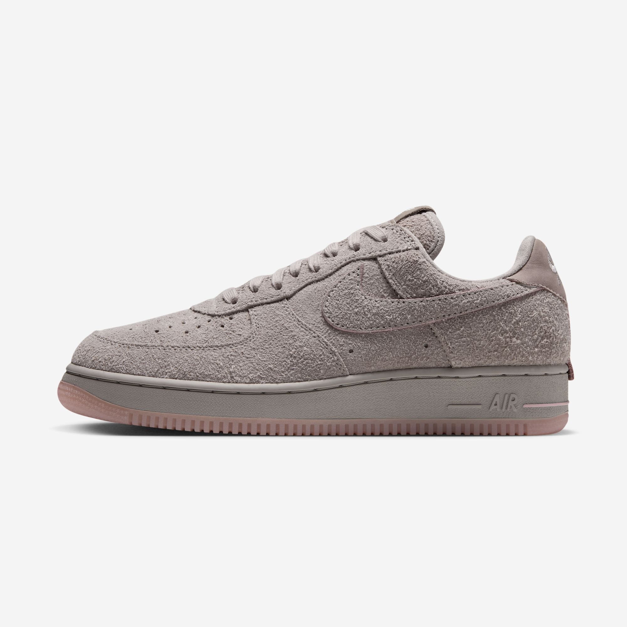 Nike Air Force 1 Low '01 Subway Rat lateral side view in College Grey shaggy suede