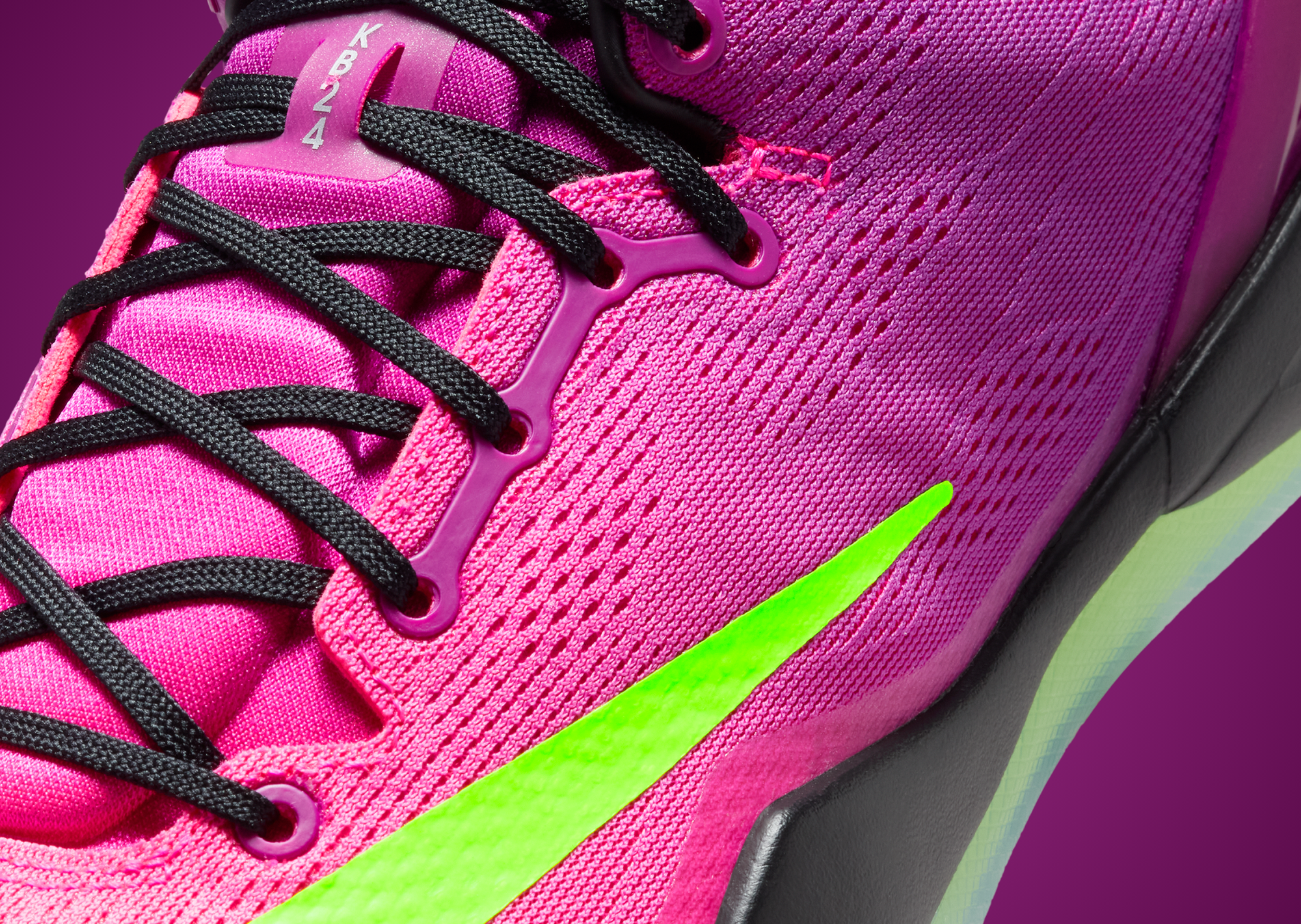 Close-up of the Nike Kobe 8 Protro Mambacurial lacing and mesh upper