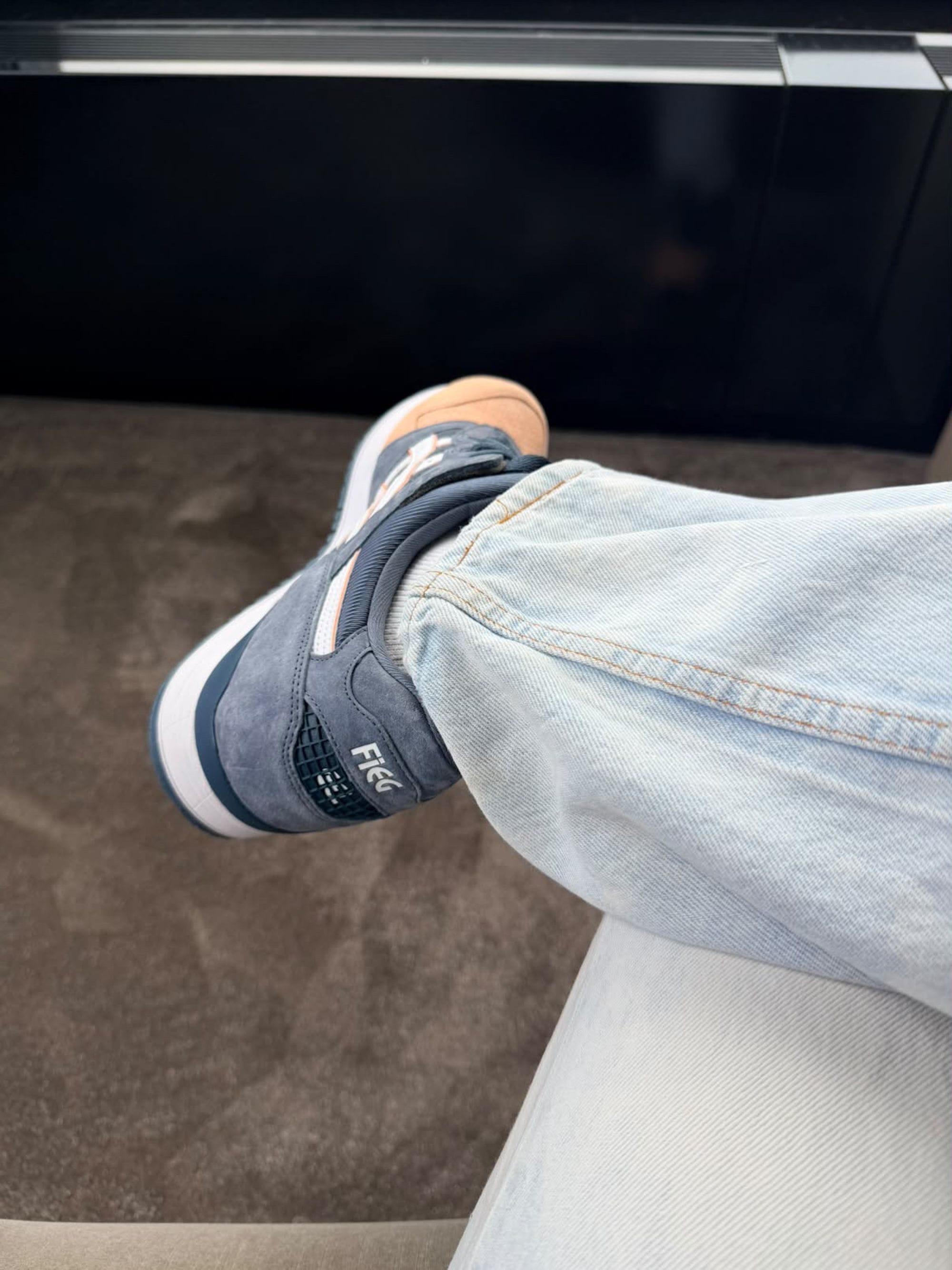 Ronnie Fieg wearing the 2026 ASICS Gel-Lyte III Salmon Toe with FiEG heel branding