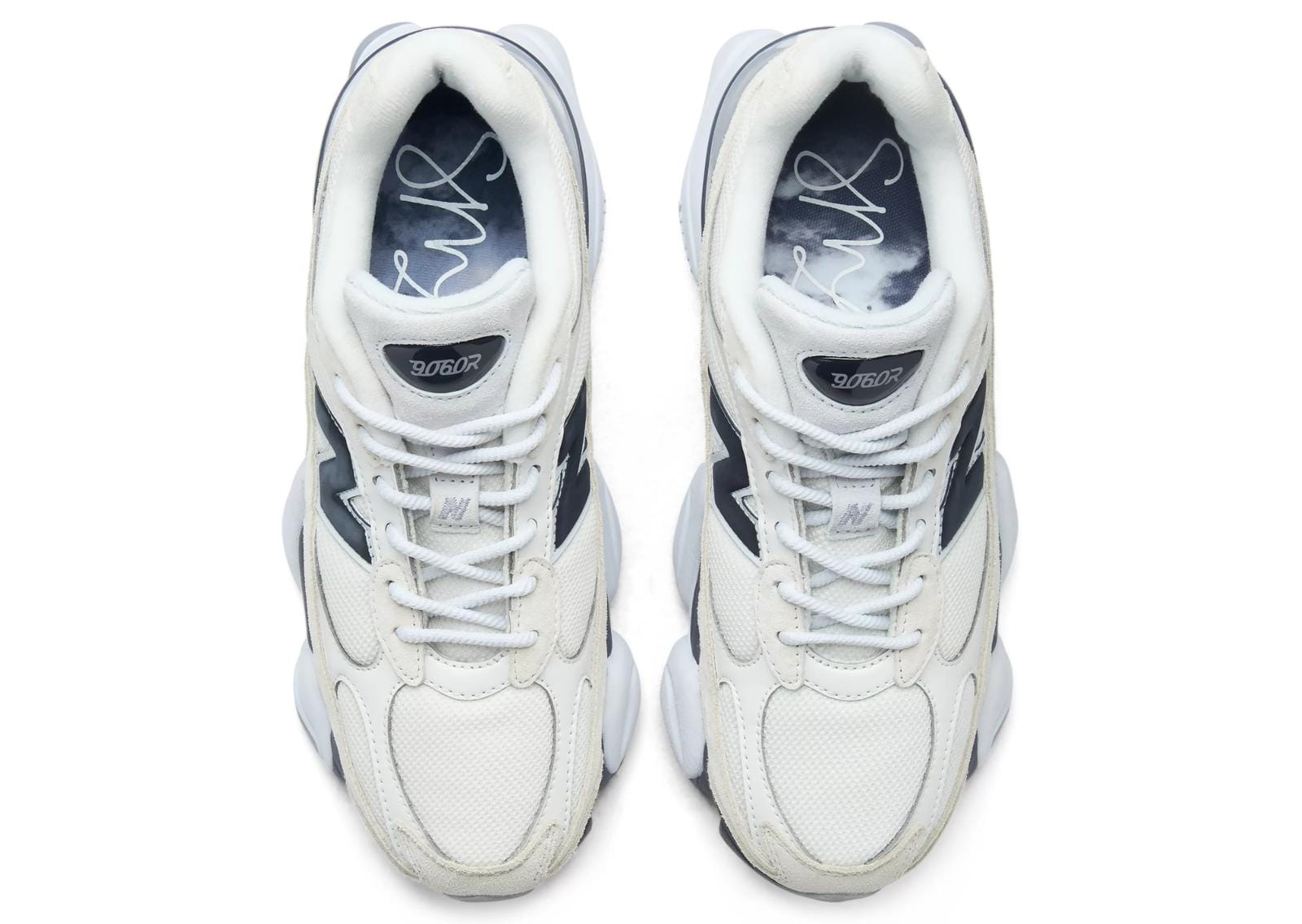 Top-down view of the New Balance 9060R showing Sydney McLaughlin-Levrone's signature on the insole