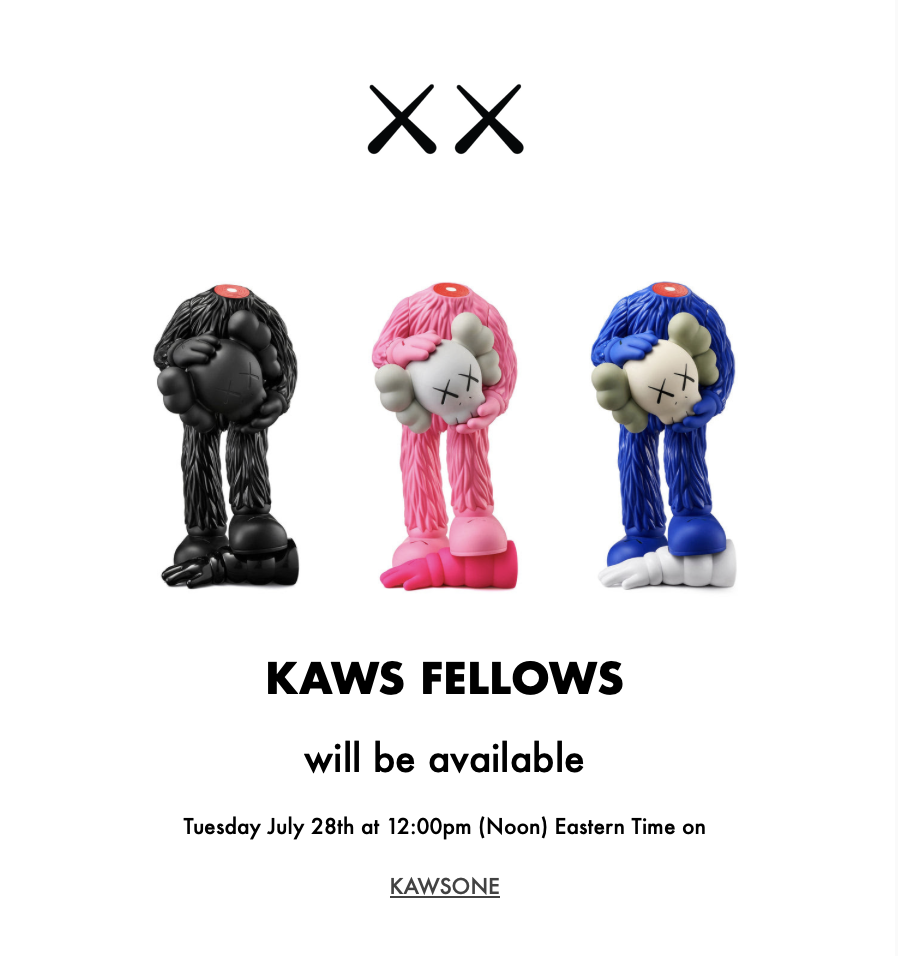 KAWS FELLOWS Vinyl Figure Drops July 28 on KAWSONE in Three Colorways