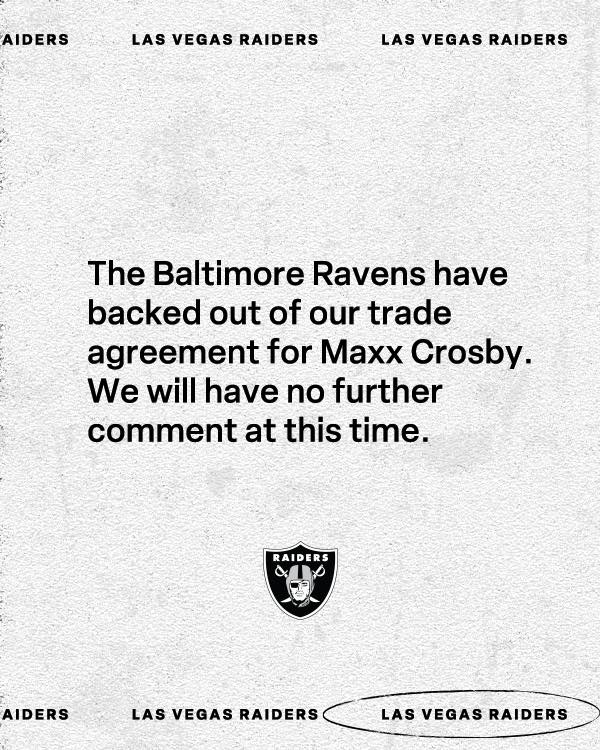 Trade Off: Ravens Back Out of Maxx Crosby Deal, Leaving Las Vegas Holding the Bag