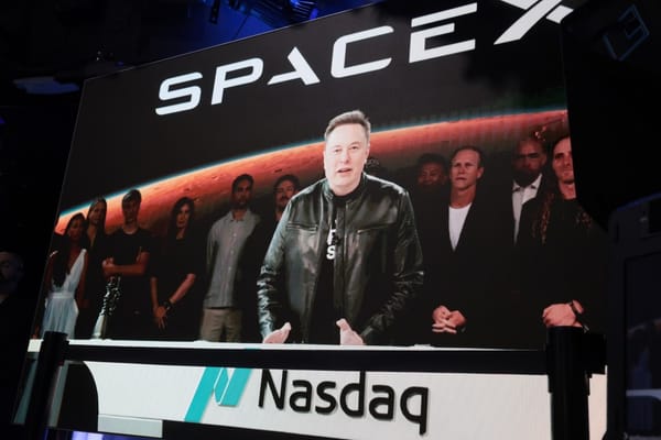 Elon Musk speaks via video at the SpaceX IPO opening bell