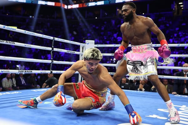 Jaron Boots Ennis and Xander Zayas during their junior middleweight title fight at Barclays Center
