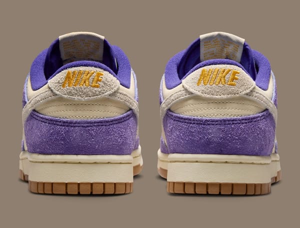 Nike Dunk Low Game Day in Coconut Milk leather and court purple shaggy suede