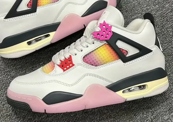 Air Jordan 4 'Comic' in off-white leather with Fire Pink accents and comic-book graphics