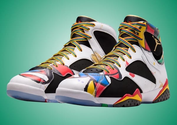 Air Jordan 7 Retro 'Miro' in black suede with multicolored Joan Miró-inspired graphics