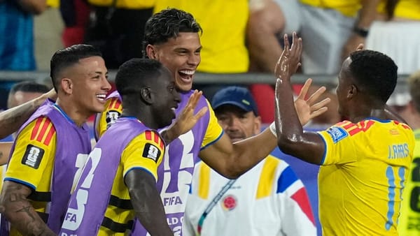 Colombia's Jhon Arias celebrates his goal against Ghana at the 2026 World Cup