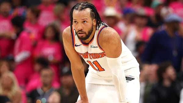 Jalen Brunson drives during Game 1 of the 2026 NBA Finals between the Knicks and Spurs