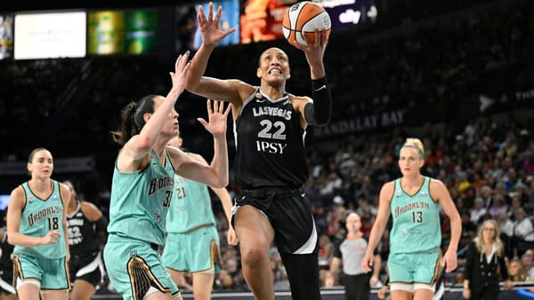 A'ja Wilson of the Las Vegas Aces and Breanna Stewart of the New York Liberty ahead of the 2026 WNBA Commissioner's Cup final