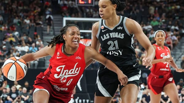 Indiana Fever players celebrate during a game against the Las Vegas Aces