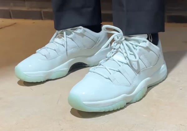 JAIDE x Air Jordan 11 Low "Fiberglass" in soft green with an icy translucent sole