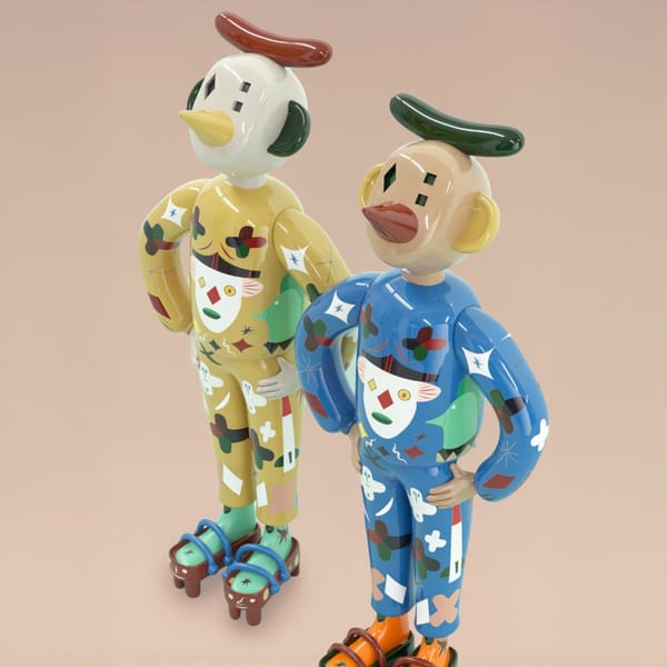 Jaime Hayon "Folkboy Dreamer" one-meter sculptures in blue and yellow, sold via draw on DDT Store