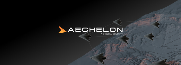 Aechelon, a Shield AI company, simulation graphic showing autonomous aircraft over terrain