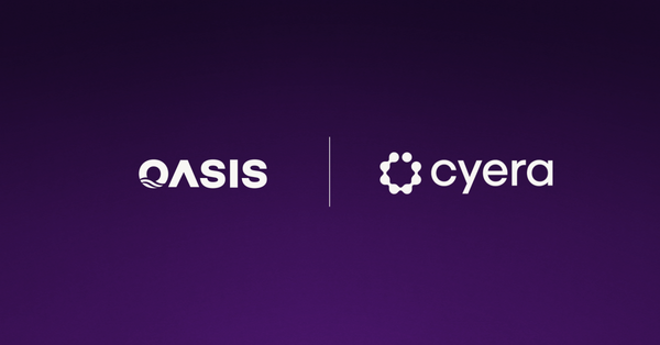 Oasis Security and Cyera company logos side by side on a purple gradient background