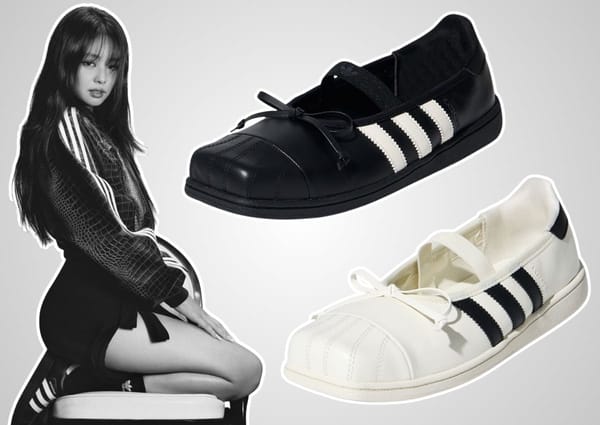 JENNIE x adidas Superstar Square Ballet in black and off white colorways