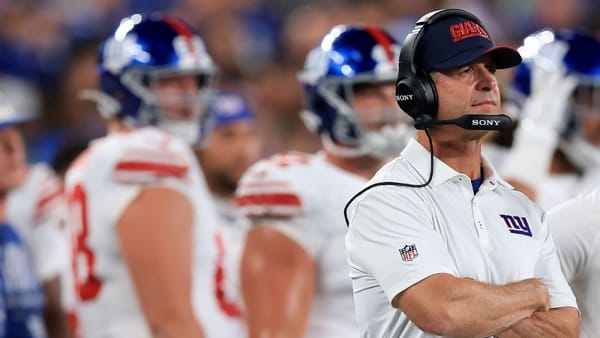 John Harbaugh on the New York Giants sideline ahead of his Week 1 debut against the Dallas Cowboys