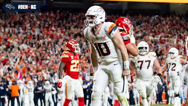 Broncos and Chiefs matchup art ahead of the Monday night season opener at Arrowhead Stadium