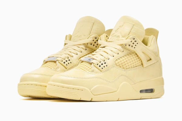 J Balvin x Air Jordan 4 "Amazonas" in tonal Lemonade yellow croc-textured leather
