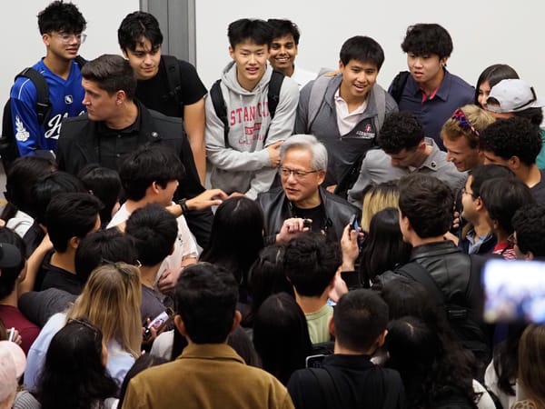 Nvidia founder and CEO Jensen Huang speaking at Stanford University