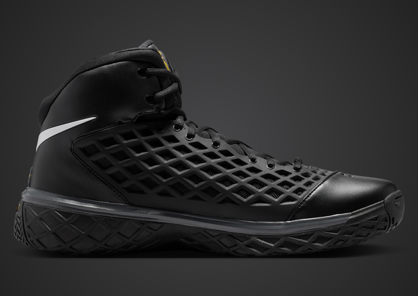 Nike Kobe 3 Protro Orca IQ5340-001 medial side profile in black with gold accents