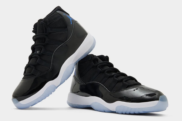 Air Jordan 11 "Space Jam" retro 2026, black patent leather with royal blue Jumpman